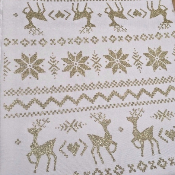 Table Runner 14" x 72" White Gold Glitter Nordic Reindeer Snowflake Christmas - Picture 1 of 5
